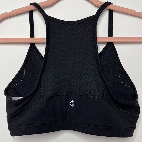 Athleta L Logo Racerback Mesh Panel Sports Bra Super Soft Black - Picture 1 of 4
